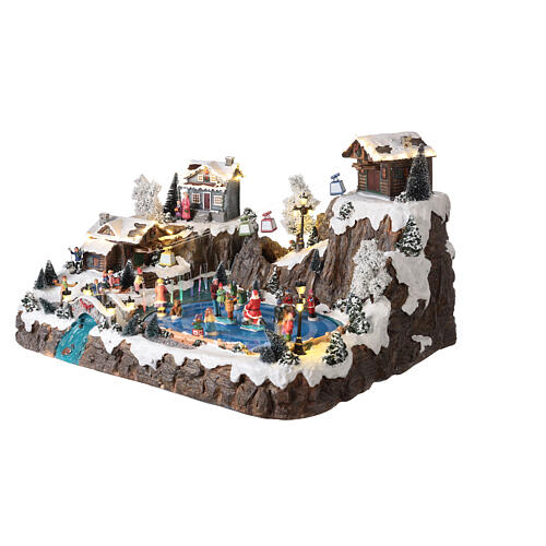Villaggio Natale stazione sci pattinatori 40x60x45 cm luce musica 3