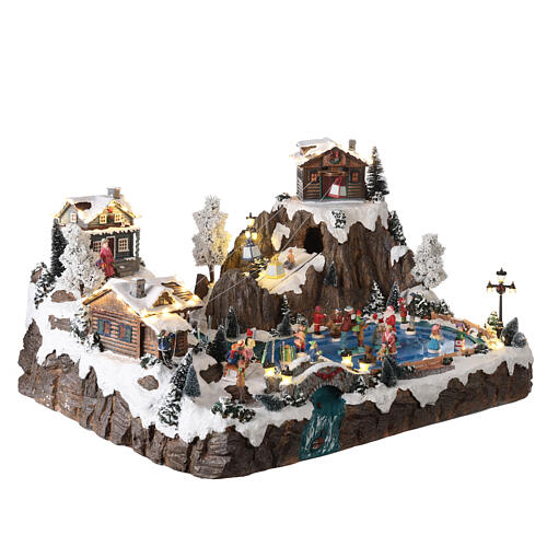 Villaggio Natale stazione sci pattinatori 40x60x45 cm luce musica 4