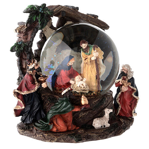 Glass snow globe with glitter Nativity scene music box 15x15x15 cm 5