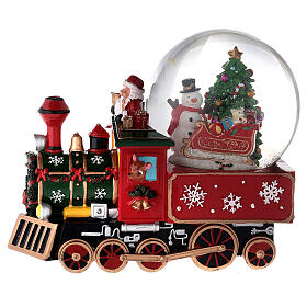 Szklana kula z pociągiem, Świętym Mikołajem, śniegiem, pozytywką, 25x20x15 cm
