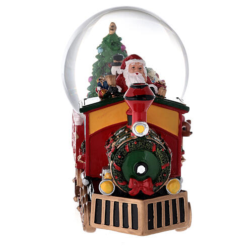 Szklana kula z pociągiem, Świętym Mikołajem, śniegiem, pozytywką, 25x20x15 cm 2