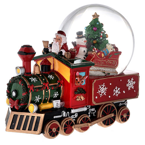 Szklana kula z pociągiem, Świętym Mikołajem, śniegiem, pozytywką, 25x20x15 cm 3