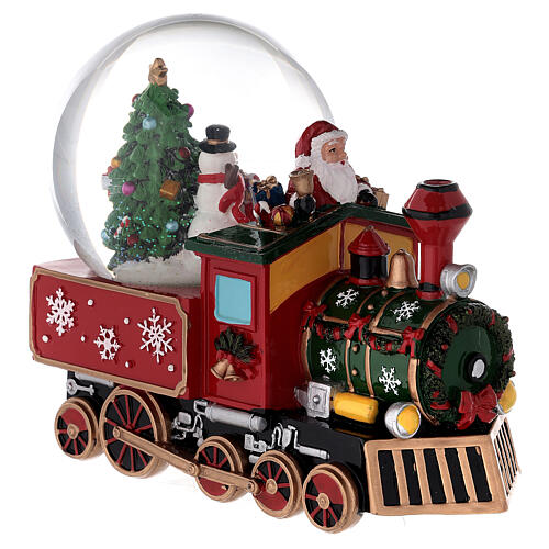 Szklana kula z pociągiem, Świętym Mikołajem, śniegiem, pozytywką, 25x20x15 cm 4