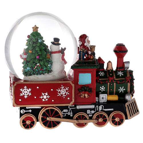 Szklana kula z pociągiem, Świętym Mikołajem, śniegiem, pozytywką, 25x20x15 cm 5