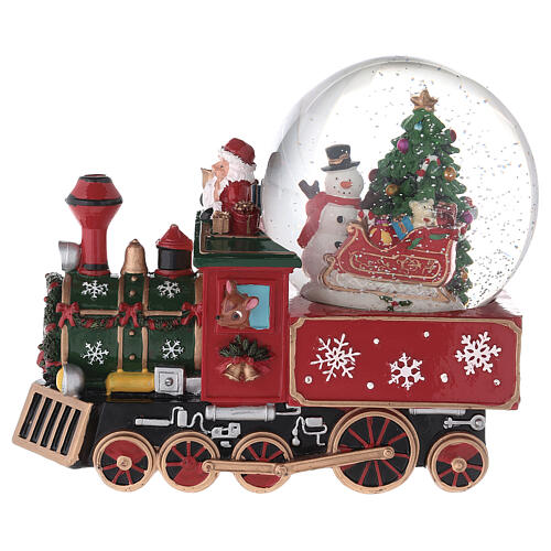 Szklana kula z pociągiem, Świętym Mikołajem, śniegiem, pozytywką, 25x20x15 cm 6