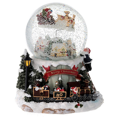 Glaskugel Weihnachtsschlitten Weihnachtsmann Schnee und Musik, 20x15 cm 2
