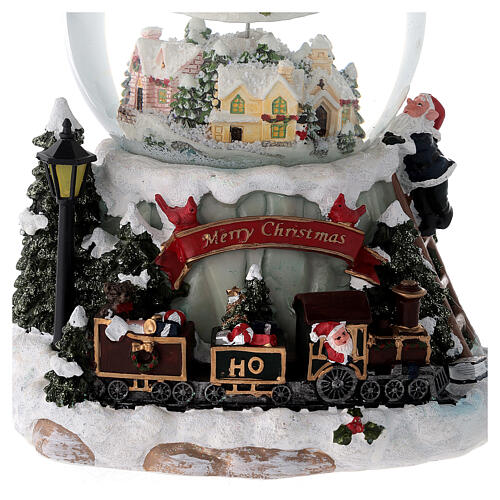 Christmas snow globe Santa's sleigh and train, music box, 7x6.5 in 5