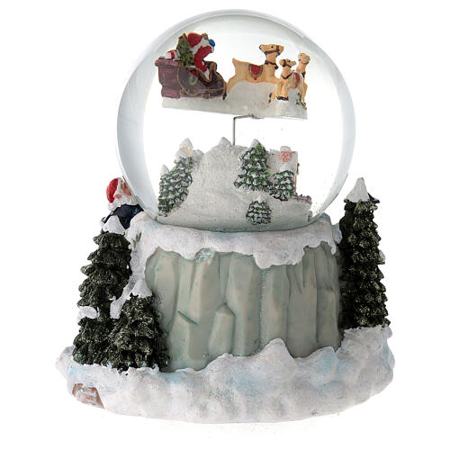 Christmas snow globe Santa's sleigh and train, music box, 7x6.5 in 8