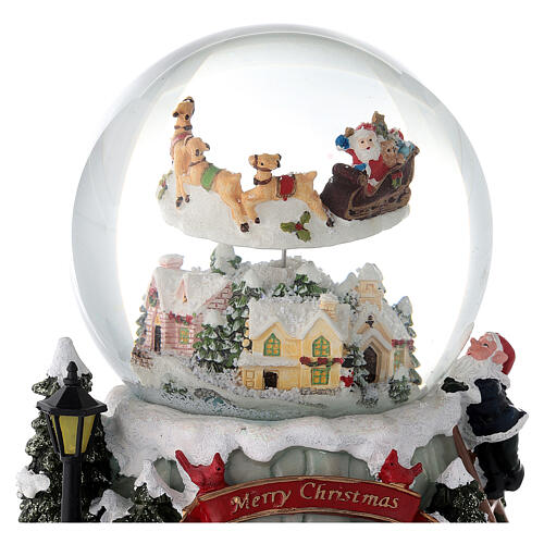Szklana kula bożonarodzeniowa sanie Świętego Mikołaja ze śniegiem i muzyką, 20x15 cm 3