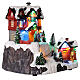 Christmas village set with skiers in motion and lights 10x10x8 in s5