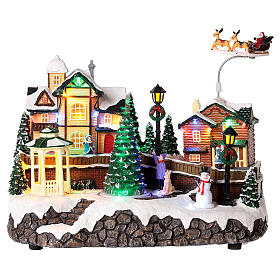 Miasteczko bożonarodzeniowe ruchome, choinka, Święty Mikołaj, 25x30x15 cm