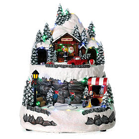 Christmas village set: two-storey mountain with skaters 12x8x8 in