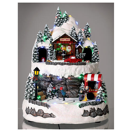 Christmas village set: two-storey mountain with skaters 12x8x8 in 2