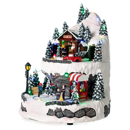 Christmas village set: two-storey mountain with skaters 12x8x8 in 3