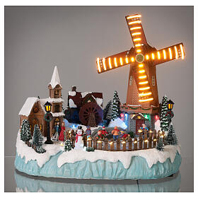 Christmas village set with mills and skaters 14x14x12 in