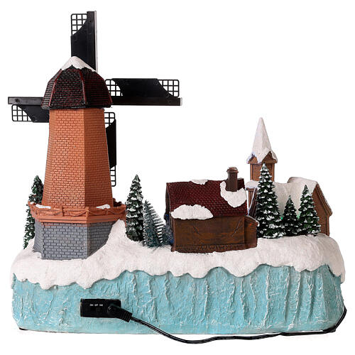 Christmas village with mill and skaters 35x35x30 cm 6