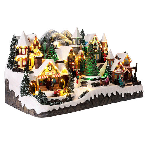 Christmas village set with train station, church and coffee shop 12x14x12 in 5