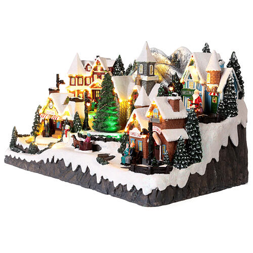 Christmas village set with train station, church and coffee shop 12x14x12 in 7