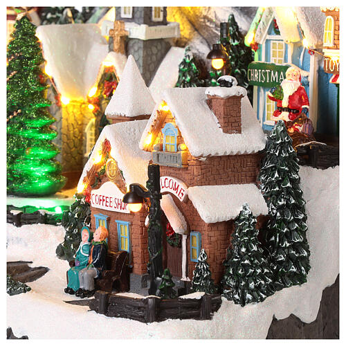 Christmas village set with train station, church and coffee shop 12x14x12 in 8