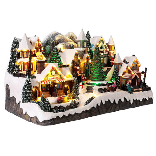 Villaggio Natalizio con stazione chiesa e caffetteria 30x50x30 cm 5