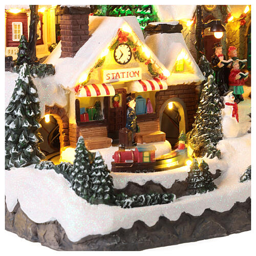Cenário natalino com estação igreja e cafetaria 30x50x30 cm 4