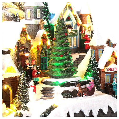 Christmas village with church station and coffee shop 30x50x30 cm 6