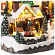 Christmas village with church station and coffee shop 30x50x30 cm s4