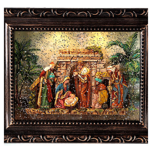 Picture with Holy Family with snow effect 20x25x5 cm 3