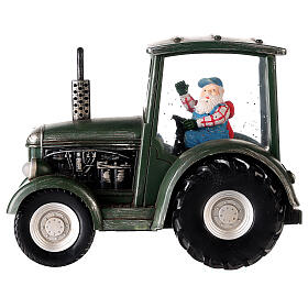 Santa's tractor, snow globe, 8x8x4 in