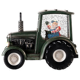 Santa's tractor, snow globe, 8x8x4 in