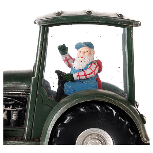 Tracteur avec Père Noël boule à neige 20x20x10 cm 4