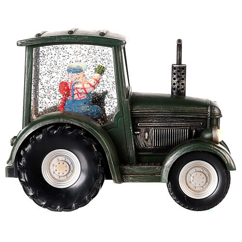 Tracteur avec Père Noël boule à neige 20x20x10 cm 7