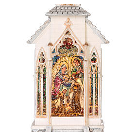 Glaskugel Krippe mit Kirche Lichtern und Schnee, 30x10x10 cm