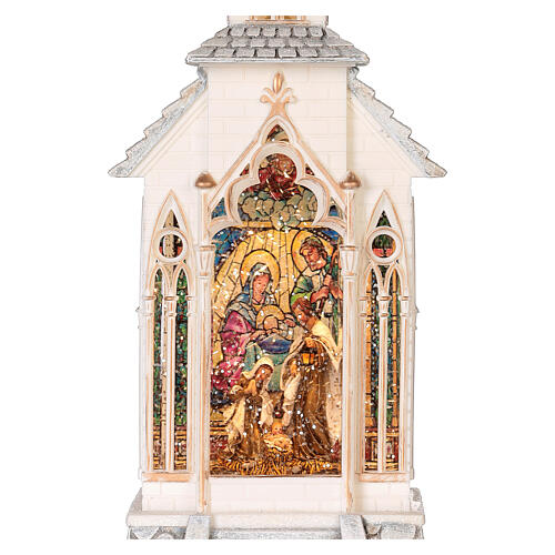 Glaskugel Krippe mit Kirche Lichtern und Schnee, 30x10x10 cm 2