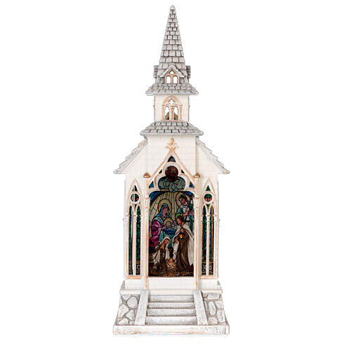 Glaskugel Krippe mit Kirche Lichtern und Schnee, 30x10x10 cm 3
