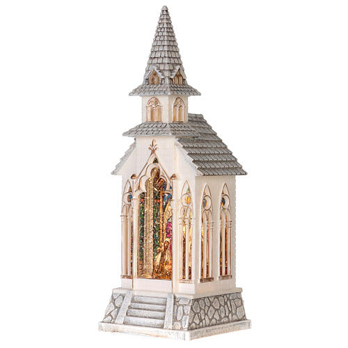 Szklana kula kościół ze Sceną Narodzin, światłami i śniegiem, 30x10x10 cm 4