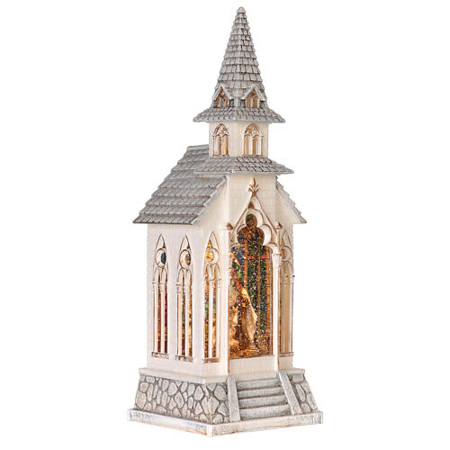 Szklana kula kościół ze Sceną Narodzin, światłami i śniegiem, 30x10x10 cm 6