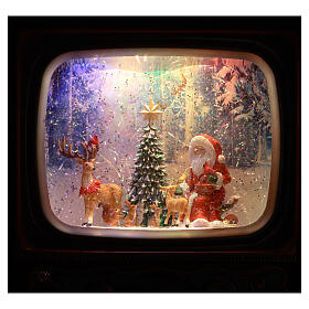 Snow globe with Santa and animals in a vintage TV 10x8x4 in