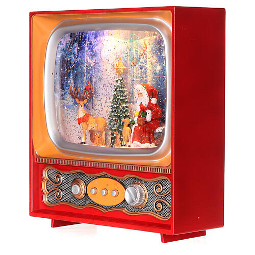 Snow globe with Santa and animals in a vintage TV 10x8x4 in 4