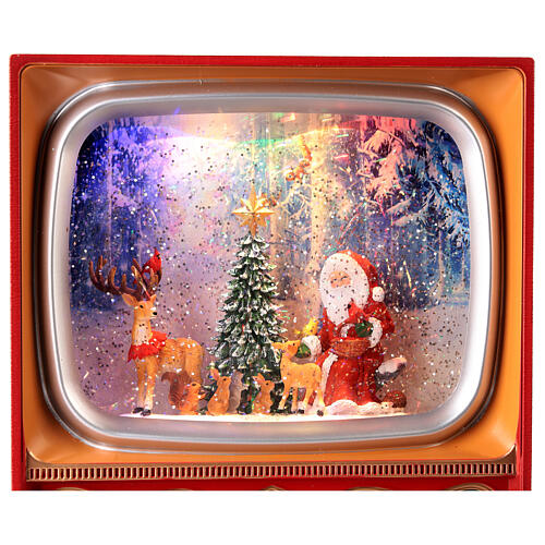 Snow globe with Santa and animals in a vintage TV 10x8x4 in 5