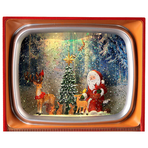 Snow globe with Santa and animals in a vintage TV 10x8x4 in 7