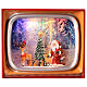 Snow globe with Santa and animals in a vintage TV 10x8x4 in s5