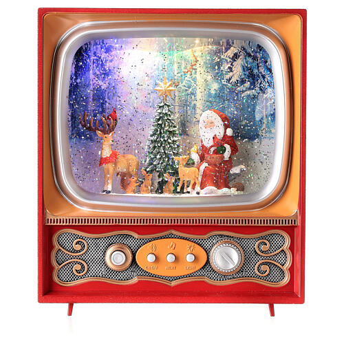 Sfera di vetro televisore Babbo Natale renne 25x20x10 cm 8