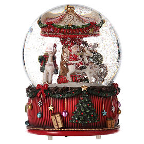 Bola de cristal de nieve con música caballos de carrusel 25x15x15 cm