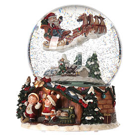 Glaskugel mit Schnee Weihnachtsmann und Schlitten, 20x15x15 cm