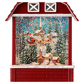 Snow globe, barn with village and Santa, 10x6x2 in