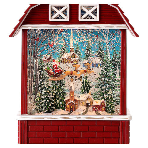 Snow globe, barn with village and Santa, 10x6x2 in 2