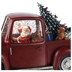 Santa Claus snow globe truck with tree 15x30x10 cm