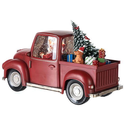Santa Claus snow globe truck with tree 15x30x10 cm 4