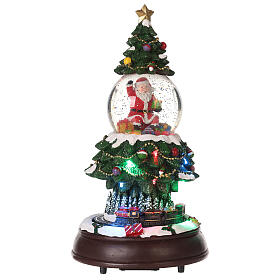 Glass snow globe: Christmas tree with train and Santa 14x8x8 in